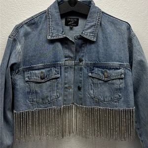 Twelve By Ontwelfth Women’s Sz Med Cropped Sequined Jean Jacket EUC, V510